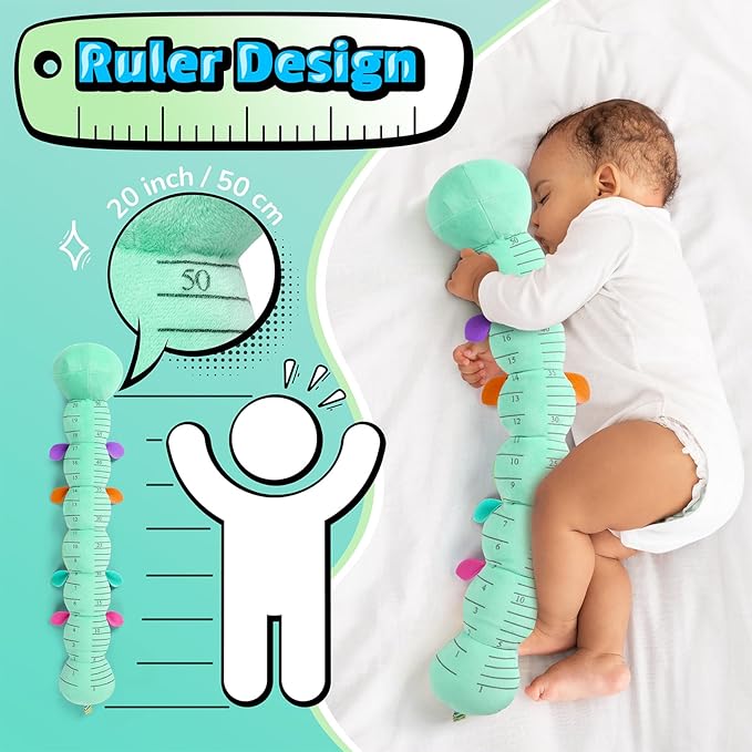 LIGHTDESIRE Baby Toys 6-12 Months Musical Caterpillar,Stuffed Animals Infant Toys 0-6 Months Sensory Toy with Ruler Design,Crinkle&Ring Bell,Baby Teething Toys for Tummy Time Boy Girl Gifts (Blue)