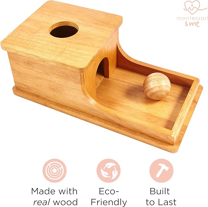 Montessori Object Permanence Box - Wooden Ball Drop Toy for Babies - Develops Spatial Awareness & Cognitive Skills - Engaging and Educational Roll and Play Toy up to 1 Year Old Infant