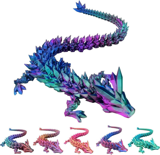 3D Printed Dragon with Dragon Egg 16.5'' Articulated Dragon Crystal Dragon Fidget Dragon Egg Toys Executive Desk Toys (Green, Dragon Only)