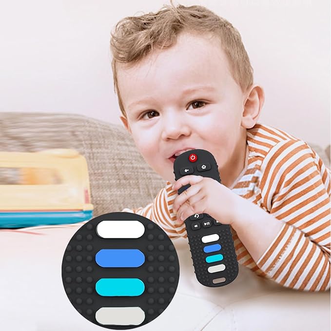 Silicone Baby Teething Toys for Babies 3 6 18 24 Months,Baby Silicone Chew Toys,Remote Control Shape Teething Toys,BPA Free (L-BlackBlue)