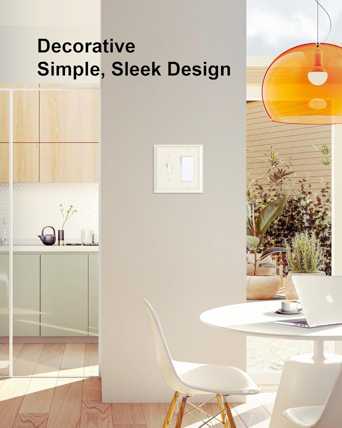 2-Pack Combo Toggle/Decorator Light Switch Cover Plate, Light Almond Decorative Electrical Outlet Covers, Durable Natural Bamboo Fiber Switch Plates and Outlet Covers, Corrosion Resistant