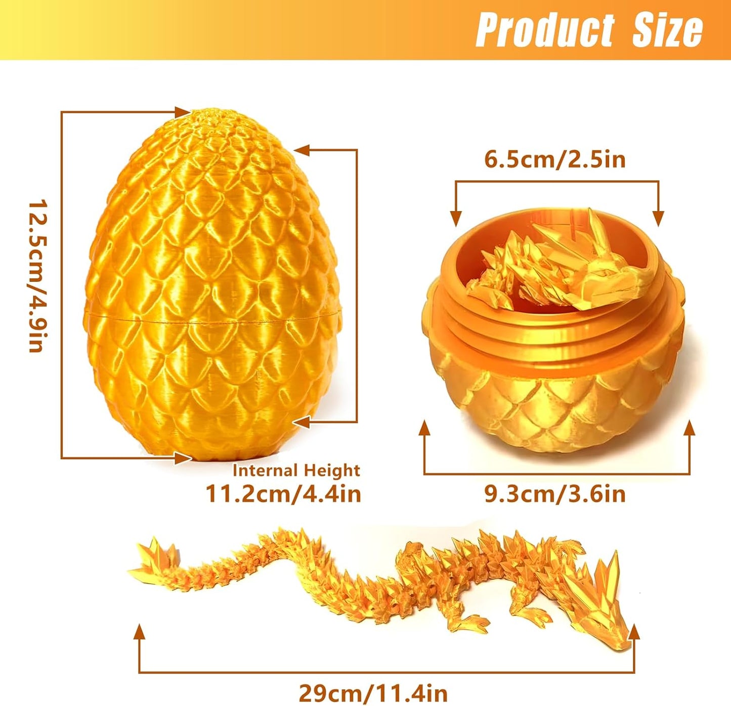 3D Printed Dragon Egg Crystal Dragon Fidget Toy Full Articulated Dragon Mystery Dragon Eggs with Dragon Inside Home Office Desk Decor Gifts Toys (Gold)