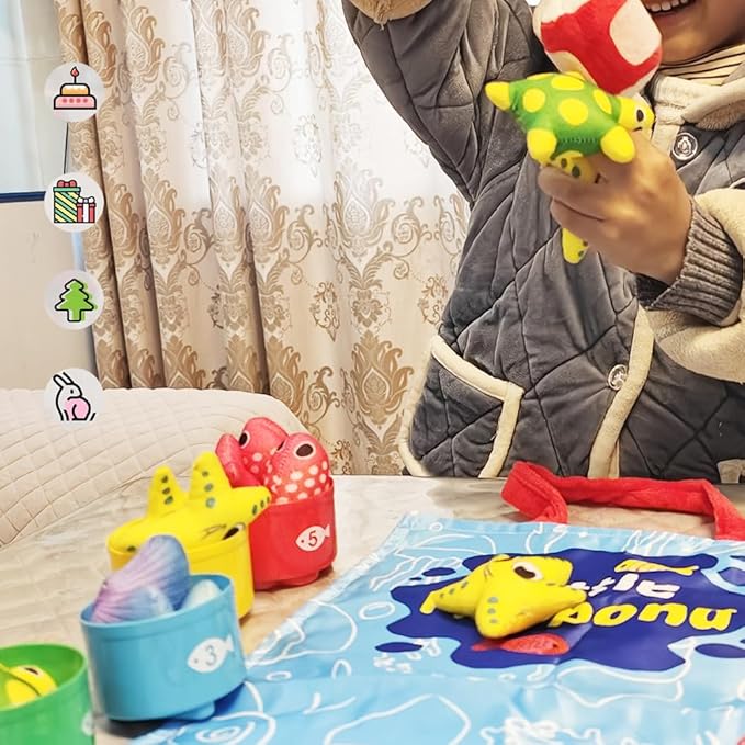 Montessori Toys for 1 Year Old, Cloth Fishing Game Toddler Toys with Stacking Cups, 22 Pcs Sorting Learning Baby Toys 12-18 Months, Birthday Gifts for 1 2 3 Year Old Boys Girls