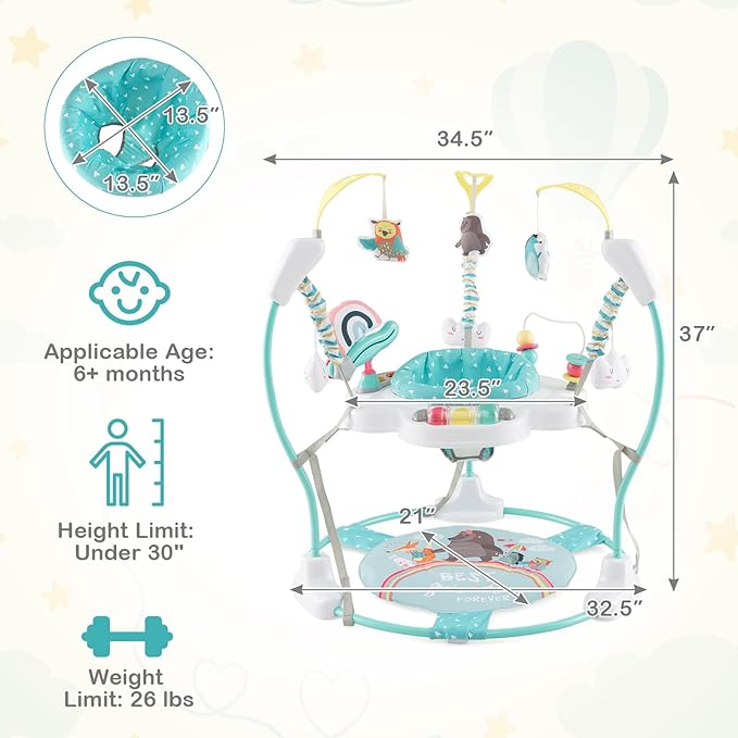 HONEY JOY Baby Bouncer Activity Center, Infant Jumper and Table w/ 360° Rotary Seat, 3 Adjustable Heights, Mat, Music, Lights, Sounds & Developmental Toys, Activity Center for Babies 6+ Months, Blue