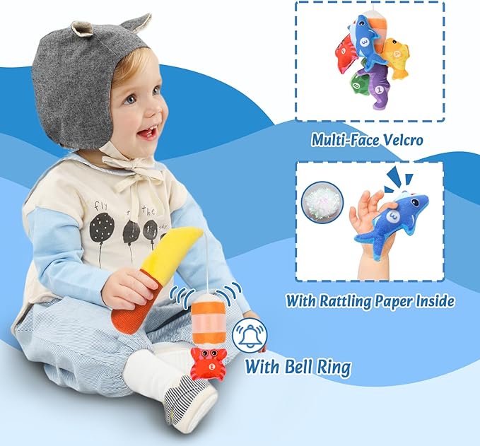 Letoya Toddler Toy Montessori Toys for 1 Year Old Boy Girl Birthday Gifts, Cloth Fishing Game for Toddlers 1-3 with Stacking Cups-Number Counting, Shape Learning Toys