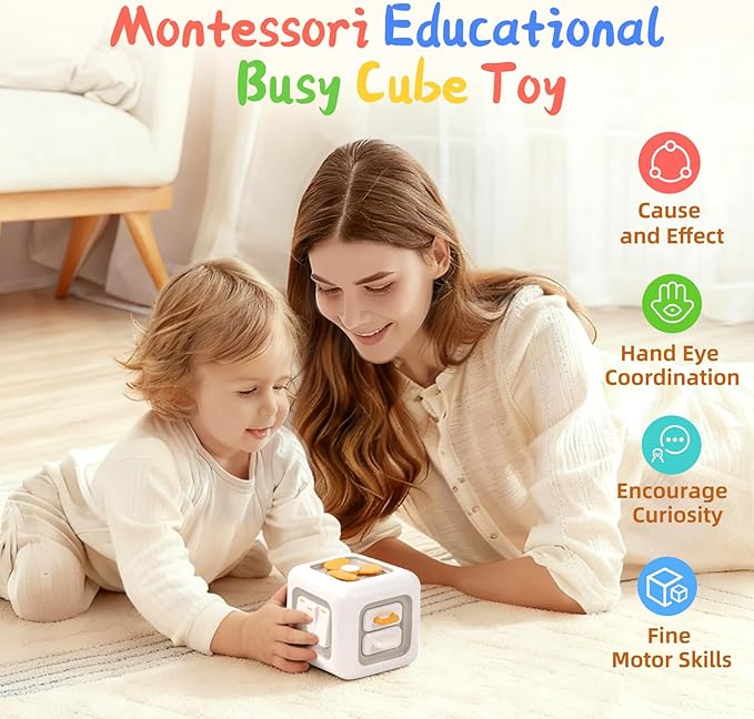 Christmas Stocking Stuffers 6 in 1 Montessori Toys for Babies 6-12 Months, Infant Sensory Pull String Toy, Fidget Spinners Soft Baby Blocks & Stacking Cups for Toddlers 1-3, Baby Gifts for 1 Year Old