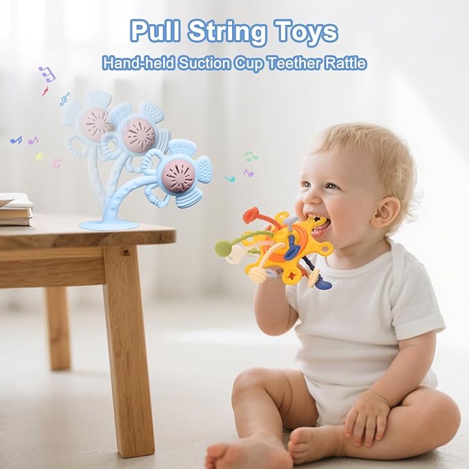 Montessori Toys for 1 Year old,Baby Toys 6-9-12 Months,7 in 1 Sensory Teething Toy for Toddlers Aged 1-3,Stacking Cups Building Blocks,Teething Pull String,Eggs Toys for 6-9-12-18 Months Baby Gifts