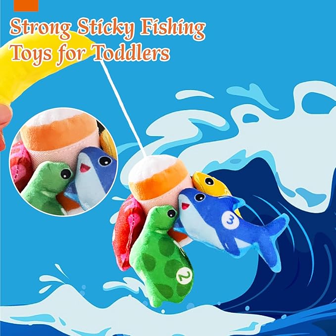 Montessori Toys for 1 Year Old, 22PCS Cloth Fishing Game with Stacking Cups Sensory Baby Toys 6-12 Months,Toddler Education Learning Toys for 1 2 Year Old Boy Girl Gifts (Sea Animals)