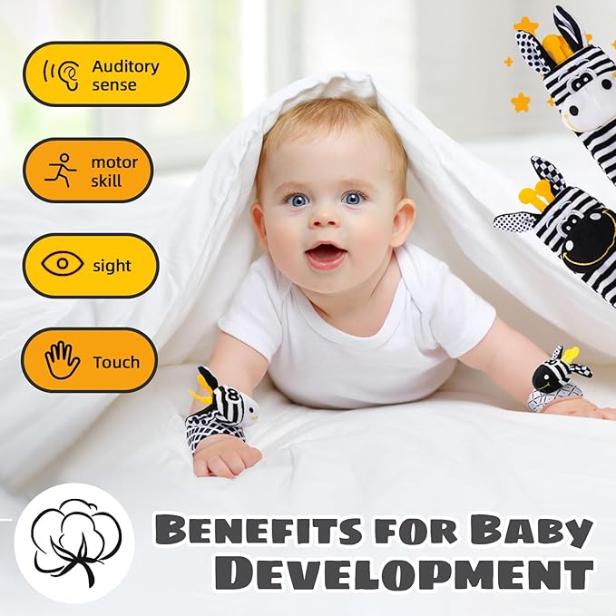 Baby Toys 0-6 Months,High Contrast Baby Toys for Newborn,Black and White Toys,Infant Rattle Socks and Wrist Toy,Newborn Toys 0 3 Months Brain Development,0-6 Months Babies Boy Girl Gift