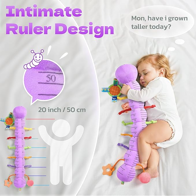 HEMRLY Baby Sensory Toy 0-6 Months, Musical Stuffed Caterpillar Plush with Teether, Crinkle, Rattle, Baby Mirror for Tummy Time,Infant Car Seat Toy for 0-3-6-12 Month Boys Girls Gifts- Knotted Purple