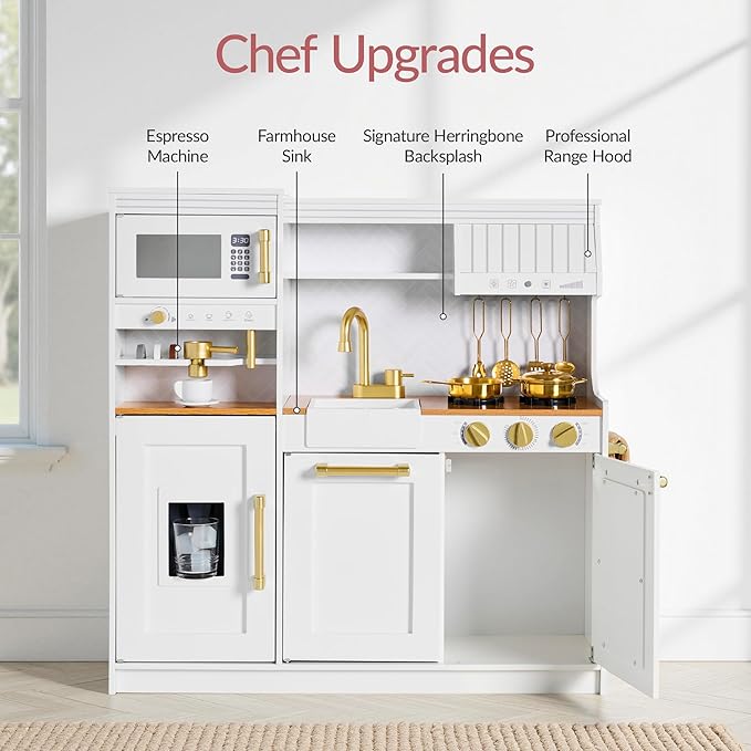 Best Choice Products Pretend Play Kitchen for Kids, Interactive Wooden Toddler Playset with Espresso Machine, Toy Storage, 17 Accessories - White