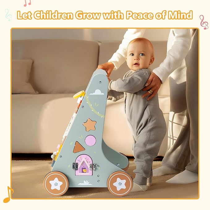 Wooden Baby Walker | Toddler Push Walking Toy with Wheels for Boys & Girls | Learning Walking Aid for Standing & Balance Training | Sturdy Montessori Toy for 18+ Months