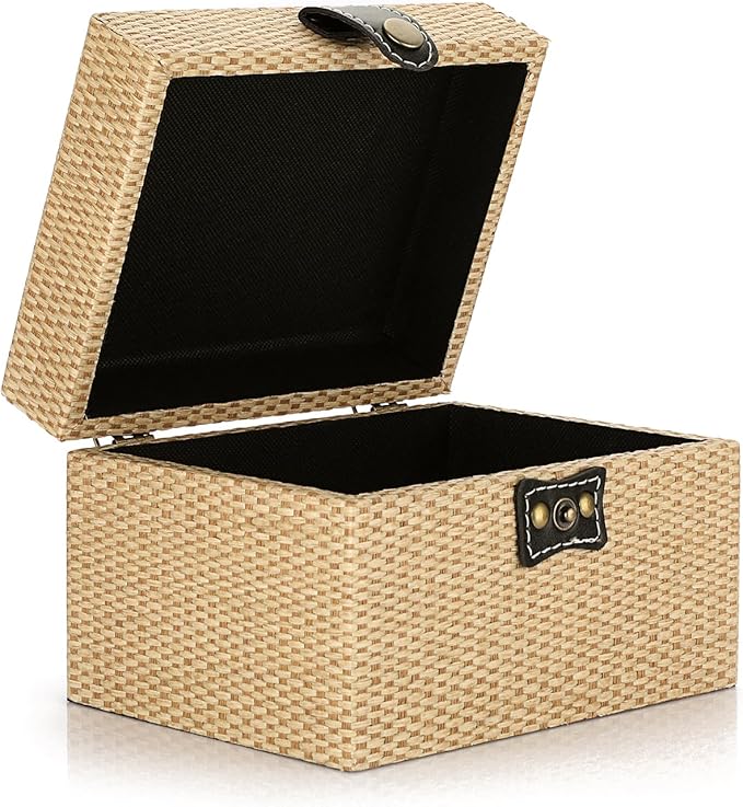 Hipiwe Jewelry Box Treasure Chest Box Wooden Decorative Jewelry Box Square Trinket Storage Box with Clasp Memento Case Keepsake Jewelry Organizer Birthday Christmas Gift