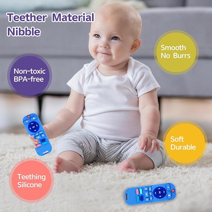 Hooku Silicone Teething Toys for Babies 0-6 Months, Teethers for Babies 6-12 Months, Remote Teether for Baby, Sensory Toys for Babies, Baby Chew Toys