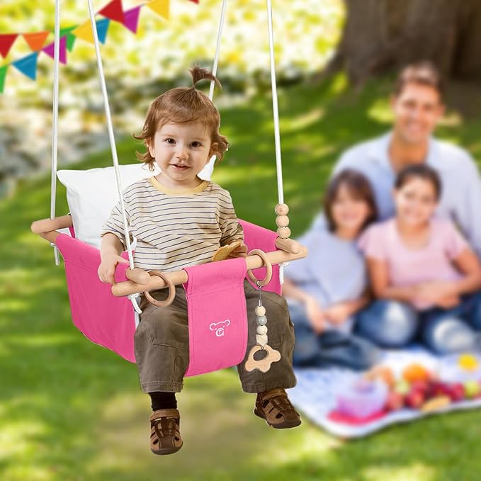 2 in 1 Baby Jumper with Toddler Swing, Baby Jumpers and Bouncers,Indoor Outdoor Toddler Swing Set（Pink）