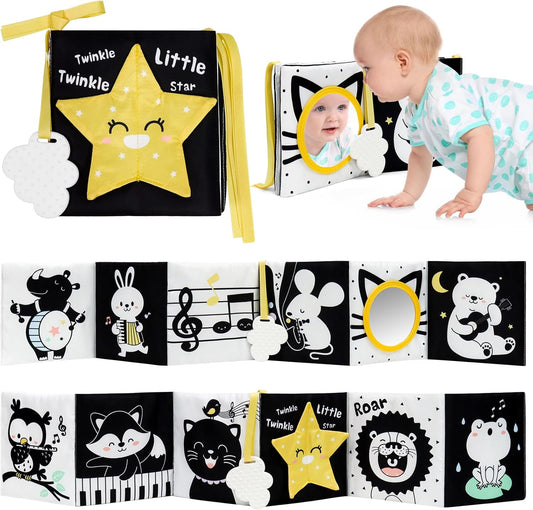 OKOOKO Black and White Baby Book High Contrast Baby Toy 0-6 Months Baby Soft Book Tummy Time Toy Crib Stroller Toy Montessori Sensory Toy Early Education for 0-6 6-12 Months Newborn Baby Infant