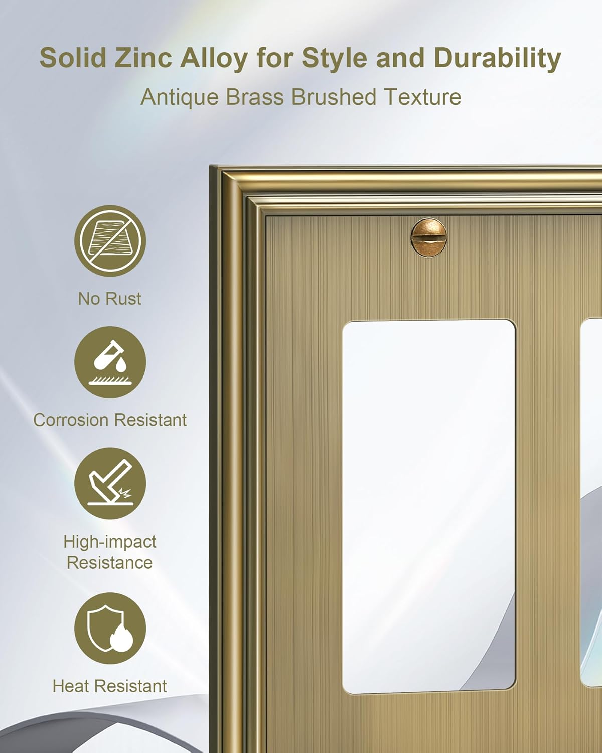 2-Pack Decorative Double Decorator Outlet Cover Plate, Durable Zinc Alloy Antique Brass Wall Plates for Electrical Outlets, Receptacle, GFCI Outlet, Dimmer Switch, 2-Gang, Corrosion Resistant