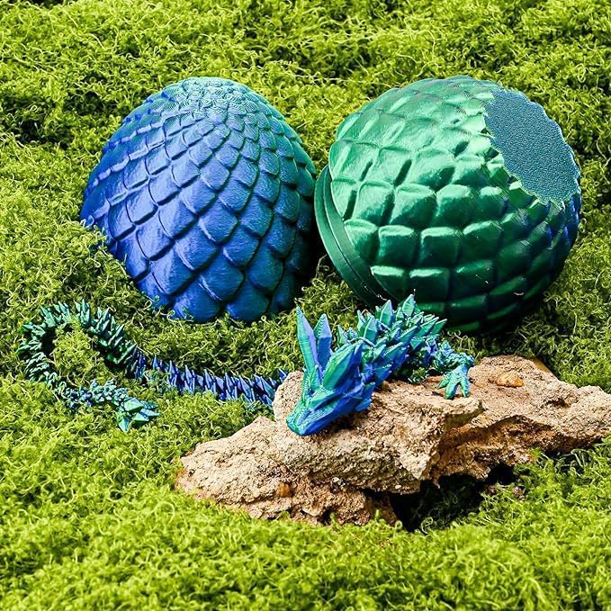 3D Printed Dragon Eggs with Dragon Inside, Articulated Crystal Dragon in Egg , Executive Dragon Fidget Desk Toys for Gifts, Home Office Decor (Green)