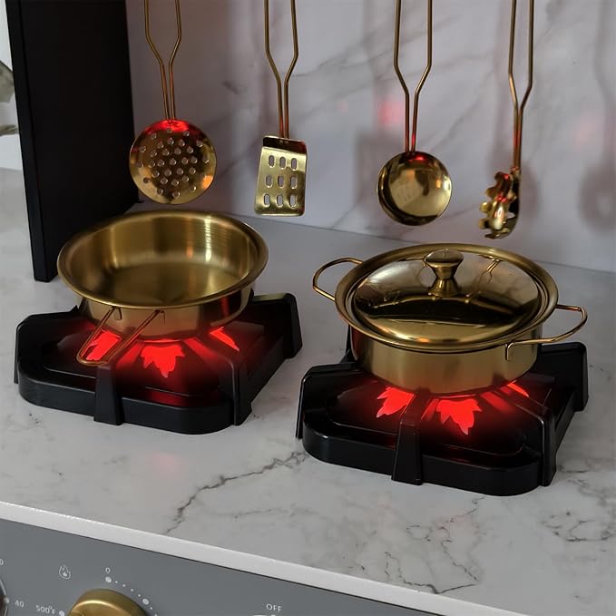 Wooden Play Kitchen with Light & Sound, Toy Sink and Water Dispenser with Runing Water, Large Toddler Kitchen Playset with Washing Machine,Premium Gifts for 3+Years Boys Grils Kids