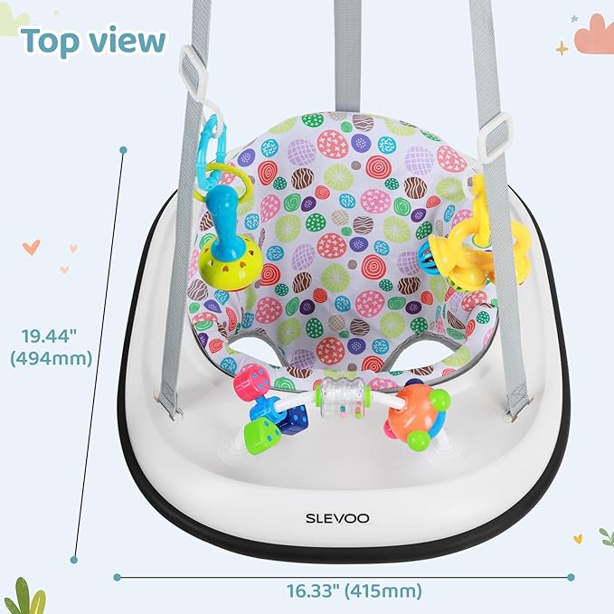 Slevoo Baby Jumper, Baby Door Jumper with Bumper, Play Tray and Two Jingle Rattles, Joyful Bubbles