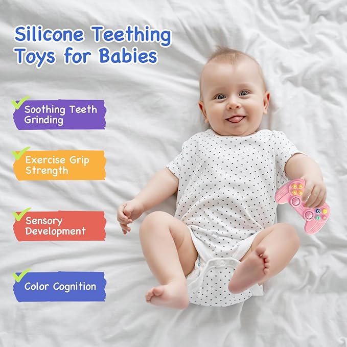 Hooku Silicone Teething Toys for Babies 0-6 Months, Teethers for Babies 6-12 Months, Remote Teether for Baby, Sensory Toys for Babies, Baby Chew Toys