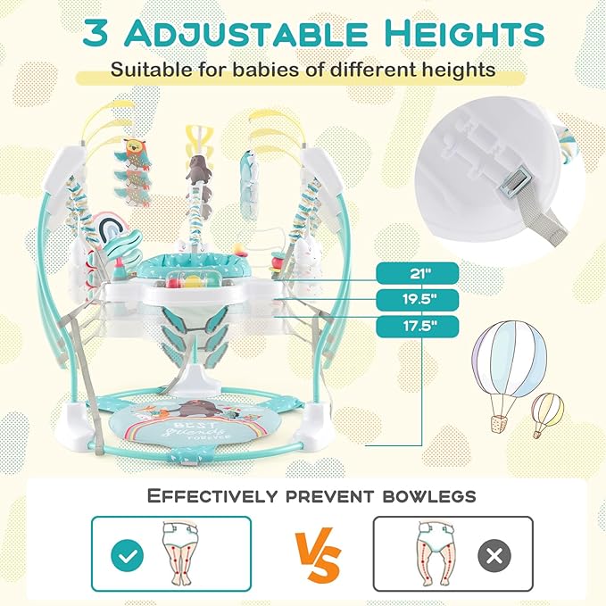 BABY JOY Baby Jumpers and Bouncers, Infant Activity Center with Music Lights Sounds, 360° Rotating Seat and 3 Adjustable Heights, Baby Play and Learning Center for 6-12 Months