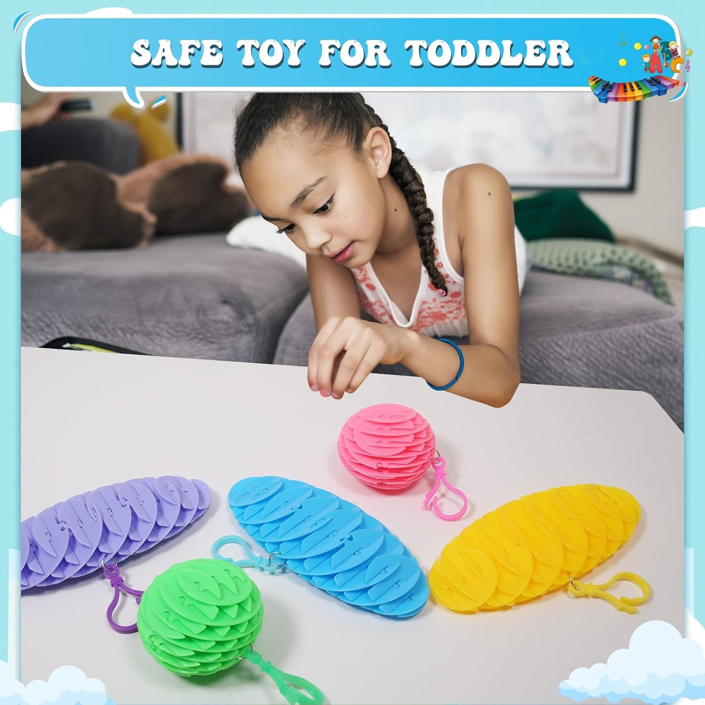 Hanging Decoration Style Elastic Worm Fidget Toy, Stretch and Squeeze Fidget Worm Sensory Toys for Kids,Gifts Stress and Anxiety Relief Calming Fidgets Desk Toys for Adults,Exercise Wrist (Yellow)