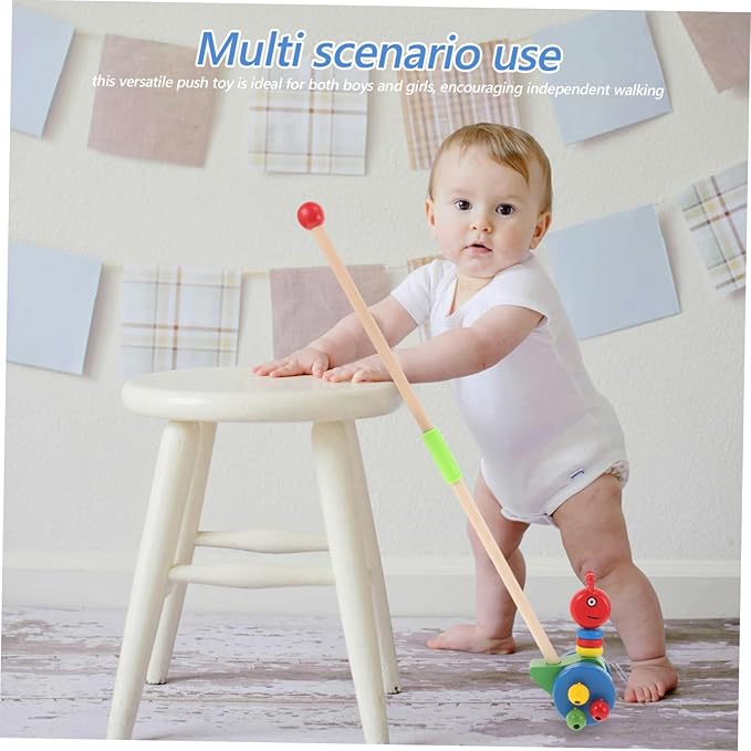 Yardwe Toddler Push Walker Wooden Trolley with Cartoon Animal Design Rolling Wheels for Indoor Outdoor Play Baby Push Pull Toy for Motor Skill Development