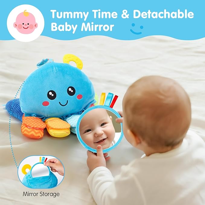 hahaland Baby Sensory Toys 3-6 Month - 15 in 1 Soft Tummy Time Toy with Crinkle Rattle Mirror for Infant Hanging Carseat Toys for 0-6 Month Developmental Newborn Montessori Toy for 3 4 5 6 Months
