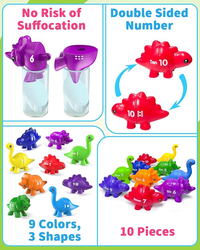 Number Dinosaur Toys for Kids 3-5, Montessori Educational Toys for 3 4 5 Year Old Boy Girl Gifts, Preschool Learning Activities Toddler Dino Toy, Double Sided Dinosaurs Numbers Matching Game