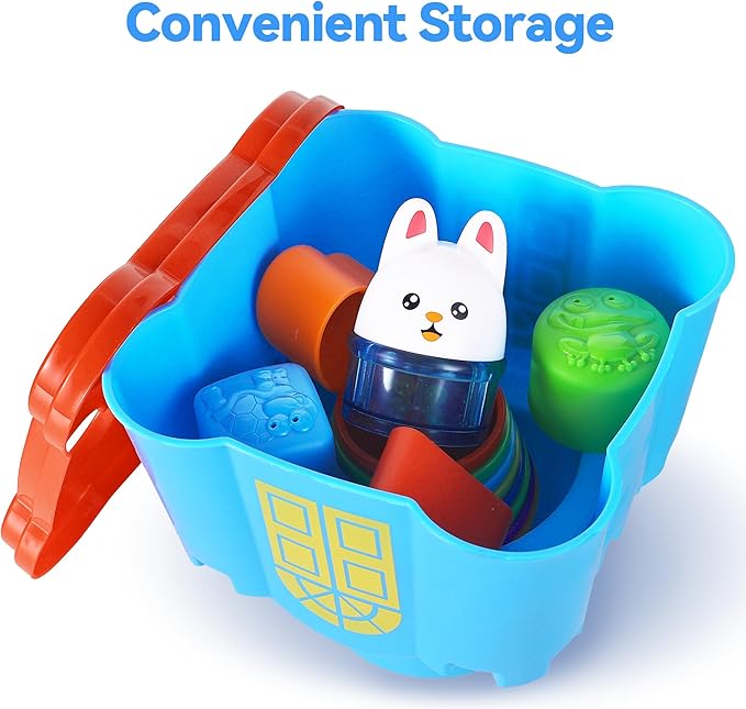 iPlay, iLearn Baby Stacking Toys, Toddler Nesting Stack Cups, Infant Stackable Block, Kids Sorting Game W/Shape Sorter for Sand Bath, Birthday Gift for 12 18 24 Month 1 2 3 Year Old Boys Girls