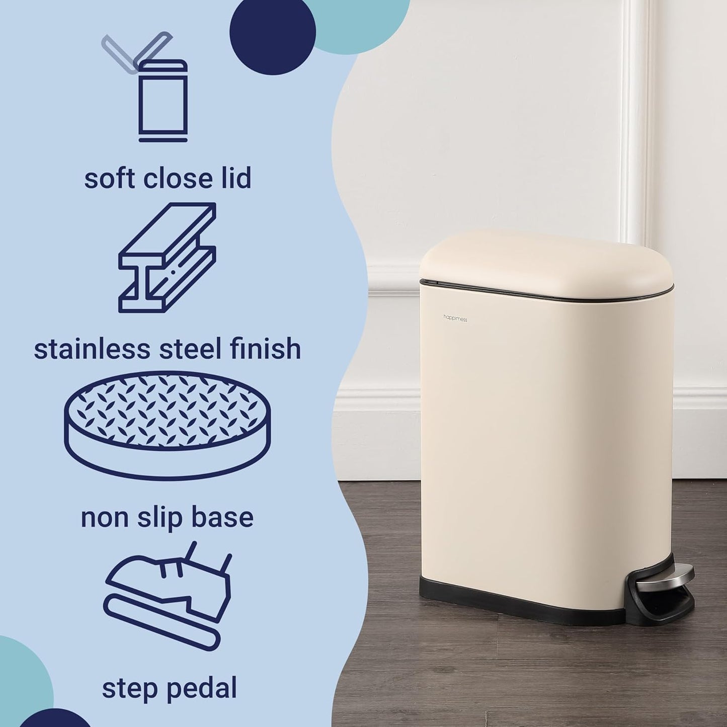 happimess HPM1009F Roland Mini 2.6-Gallon Step-Open Trash Can, Limestone Beige,with Soft-Close Lid, Fingerprint Resistant, Modern, Minimalistic for Home, Kitchen, Office, Bedroom, Bathroom