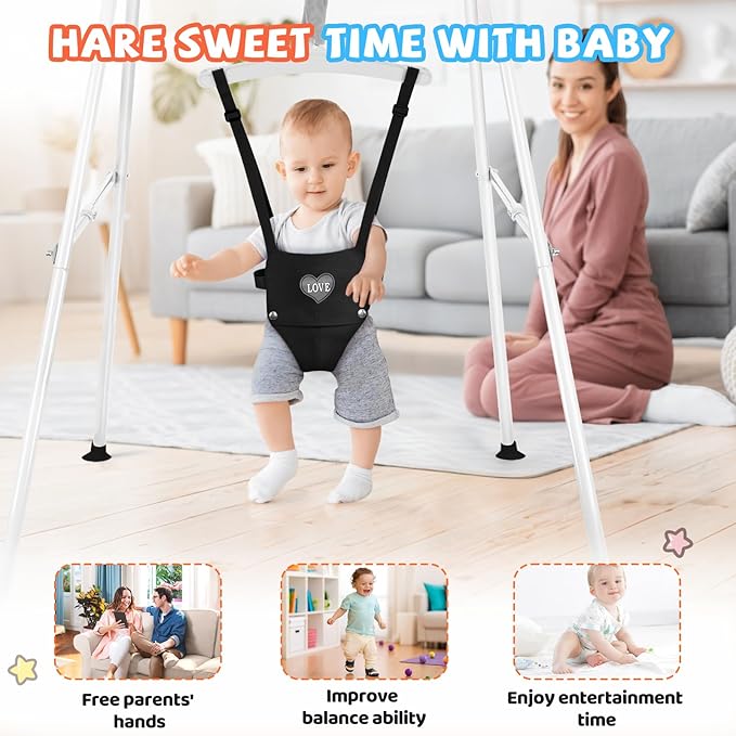 Baby Jumper with Stand, Infant Jumper for Indoor/Outdoor Play, Jumper for Baby 6-24 Months, Baby Jumpers and Bouncers with Adjustable Chain, Easy to Assemble & Store