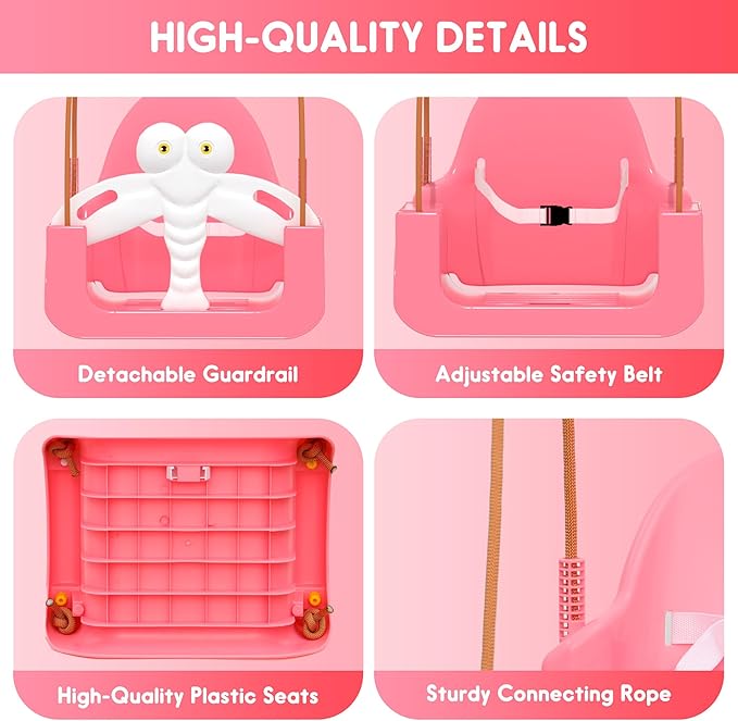 3-in-1 Toddler Swing Set, Baby Swing with Safety Belt, Indoor/Outdoor, Easy to Assemble Kids Swing Seat with Sturdy Metal Stand for Playground, Backyard and Nursery, Pink White