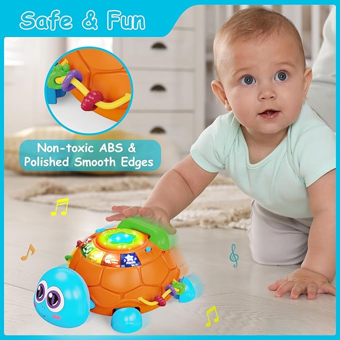 Hanayo Baby Toys 6 to 12 Months，Musical Turtle Crawling Girl Toys for 12-18 Months,Infant Early Learning Educational Toy,Girl & Boy Gift Essentials for Newborn 7 8 9 11+ Months 1-2 Year Old(Blue)