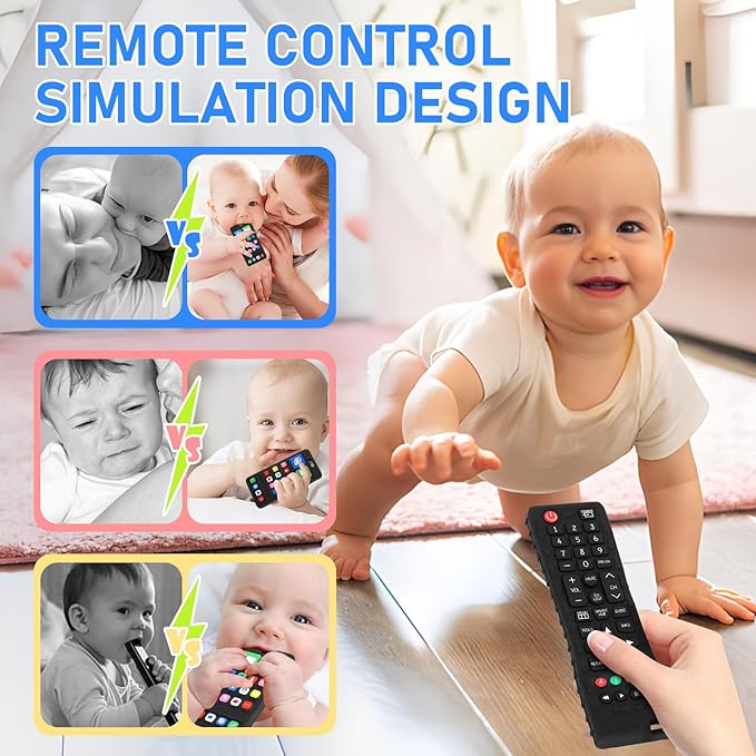 VoMii Teething Toy for Baby 3 6 12 18 Months, Realistic Mobile Phone Baby Teether Toy, Baby's Chew Toys, Food Grade Silicone Teething Toys for Infants, BPA Free, for Babies Gum Relief