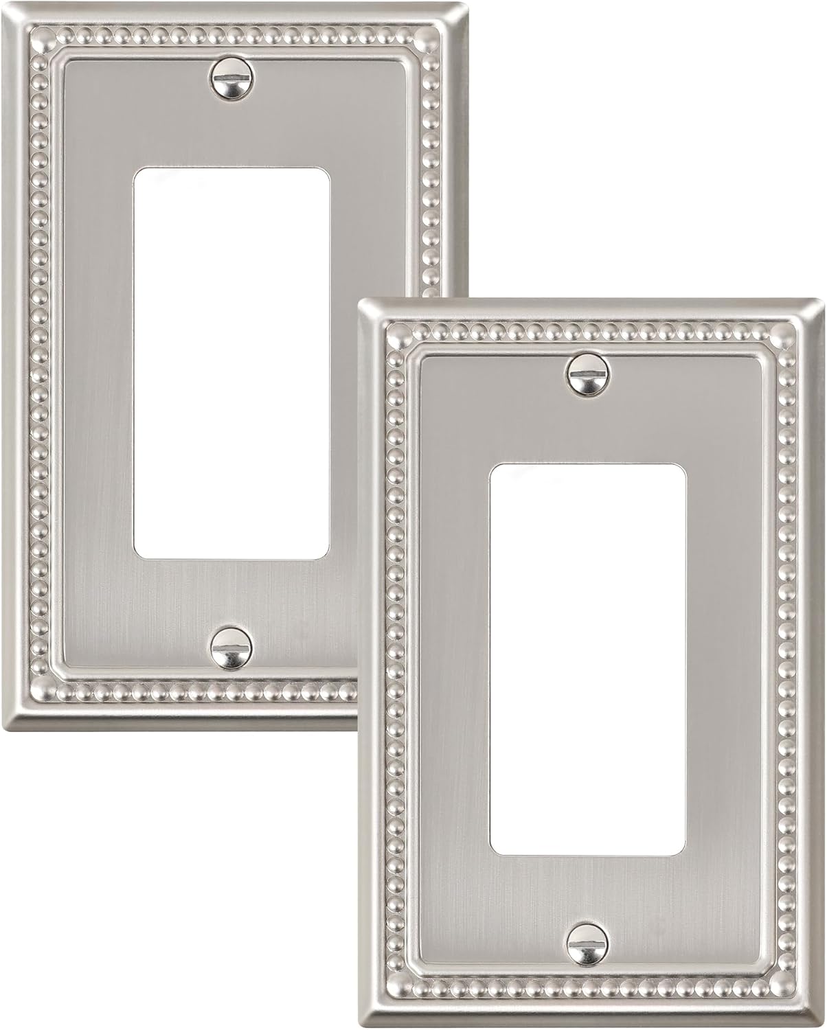 2-Pack Decorator Outlet Cover Plate, Decorative Switch Plates and Outlet Covers, Brushed Nickel Metal Wall Plates for Electrical Outlets, Receptacle, GFCI Outlet, Dimmer Switch