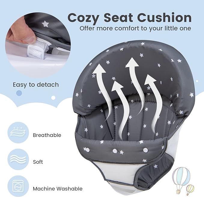 BABY JOY Baby Walker, Foldable Activity Walker with Adjustable Height, Large Tray & Removable Toys, Baby Walker with Wheels for Boys Girls 6-18 Months (Gray, Star Pattern)