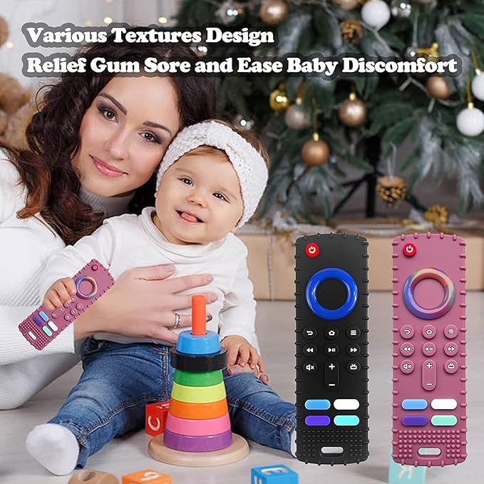 2-Pack Baby Teething Toys-TV Remote Control Shape Silicone Infants Teething Toys for Babies 0-18 Months,BPA-Free (Black+Blue)