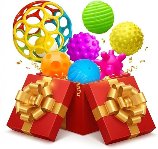 Sensory Balls for Toddlers 1-3, Sensory Baby Toys 6-12 Months, Infant Squeeze Sensory Toys,Baby Rattle Ball, Baby Teething Sensory Montessori Toys Soft Chew Toy with Rattles for Babies