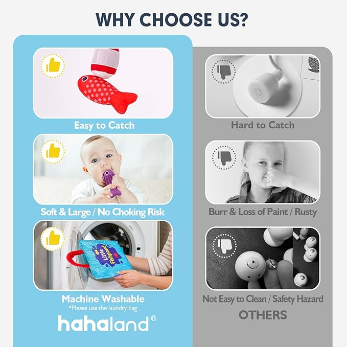 hahaland Toddler Toys Montessori Toys for 1 Year Old Boy Girl Birthday Gift - 10 in 1 Cloth Fishing Game Christmas Toddler Gifts 1-3 with Stacking Cups - Number Counting, Color Sorting Learning