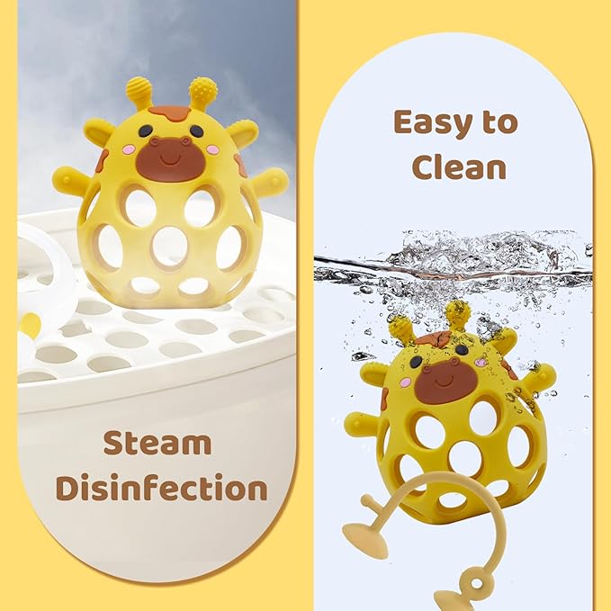 Baby High Chair Toys Teething Chew - Baby Table Toys, High Chair Suction Toy Teething Toys Silicone Teethers, Food Grade Silicon for 6 12 18 Months Yellow