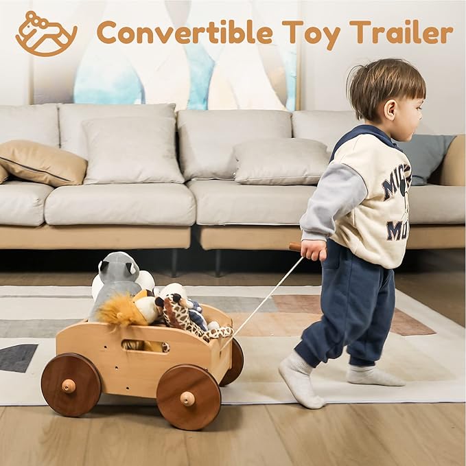 Woodtoe Wooden Baby Walker, Adjustable Speed Baby Push Walker, Montessori Push Toys for Babies Learning to Walk, Educational Walking Toys Gift for Toddler Boys Girls 1 2 3 Years Old