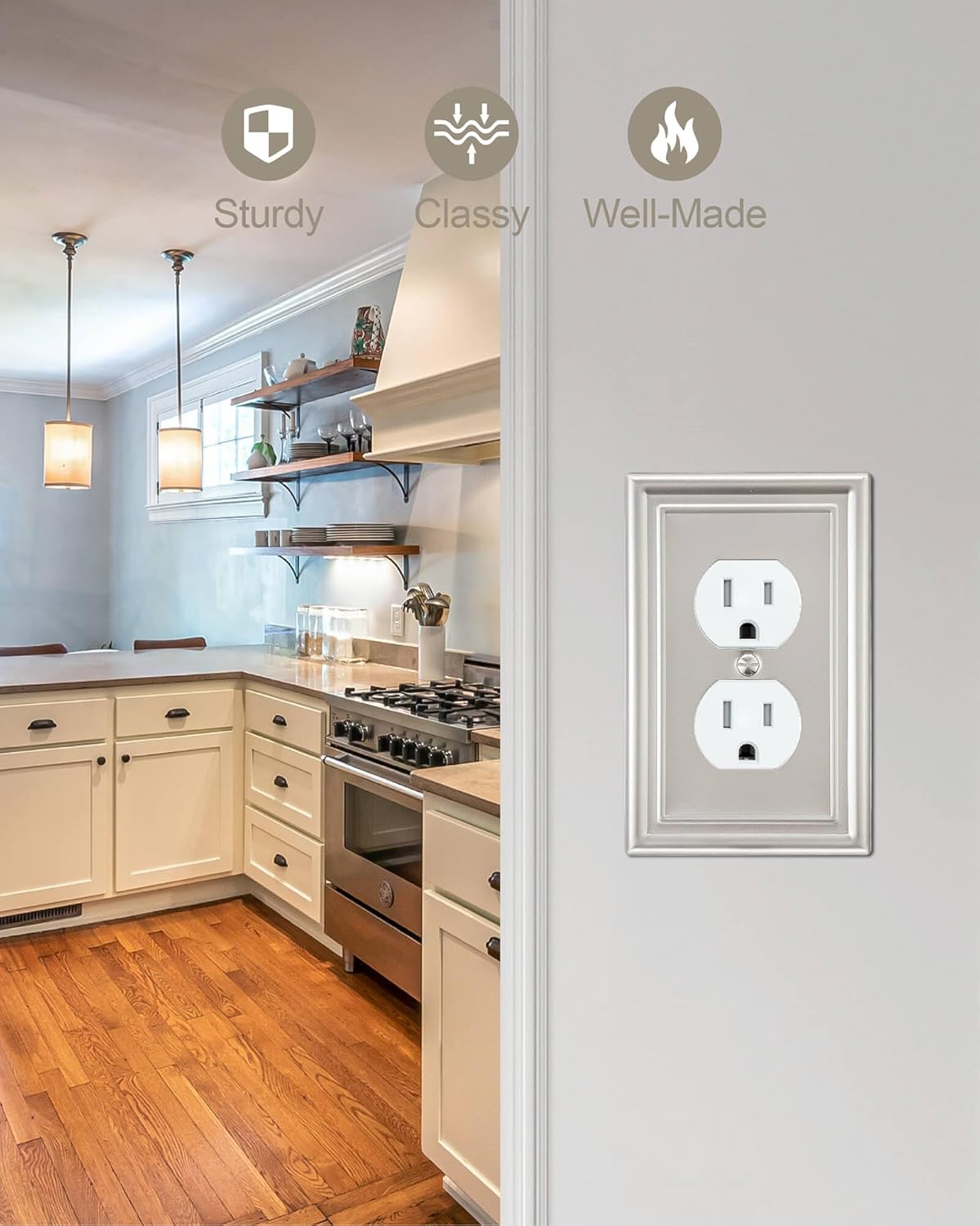 4-Pack Duplex Wall Plate, Satin Nickel Outlet Cover for Electrical Outlet, Receptacle, Decorative Switch Plates, Durable Metal, Midsize