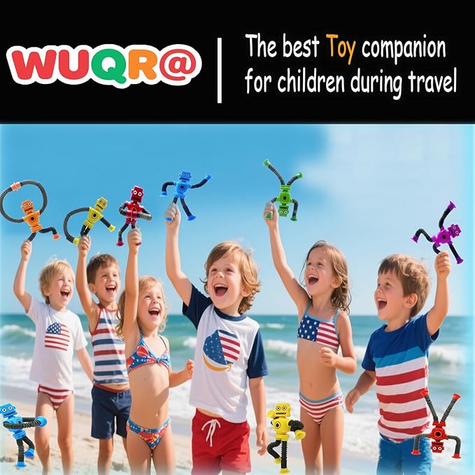 24PCS Robot Suction Cup Toys Pop Tubes，Stress Relief Fun Robot-Shaped Suction Cup Toys for Ages 3+，Autism Sensory Products,Sensory for Kids with Autism，Christmas Easter