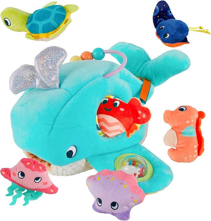 Soft Rattle Montessori Baby Toys 6-12 Months, Soft Barn Ocean Playhouse with 6 Stuffed Animals, Sensory Development Activity, Toddler Learning Toys (Ocean Whale)