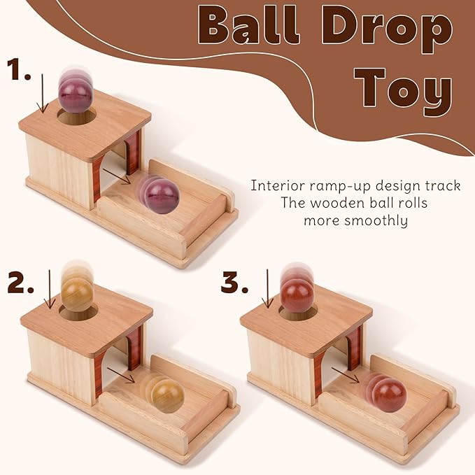 Adena Montessori Wooden Toy for 6-12 Month Baby 3 Balls,Object Permanence Box Made of Natrual Wood, Colorful Learning Education Toy for Toddler Kid 1-2 Year Old, Preschool Developmental Gift Typical