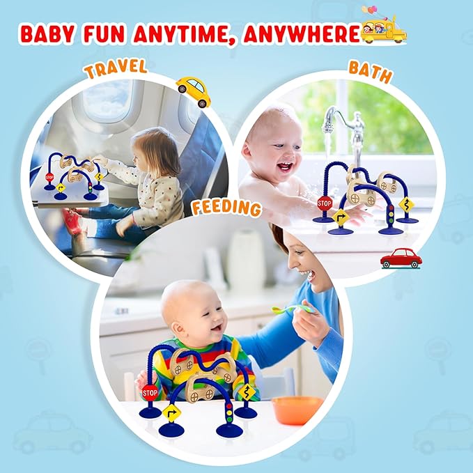 High Chair Suction Toys for Babies 6-12 Months, Suction Cup Toy for Toddlers 1-3, Baby Sensory Montessori Chew Toy for Babies 0-6 Month, Silicone Baby Teething Toys for 12-18 Months