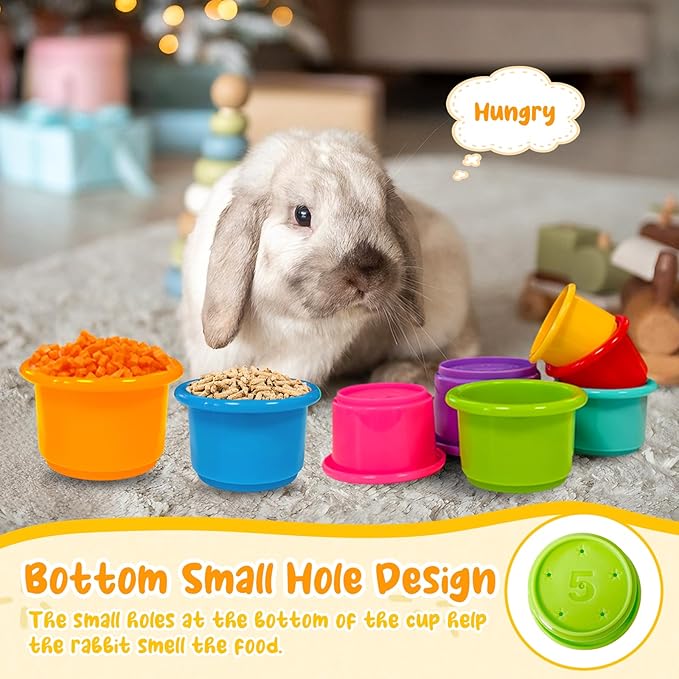 8 Pcs Stacking Cups for Small Animal Toys,Nesting Rabbit Toys of Different Sizes,Safe Plastic Colorful Nesting Toys for Bunny Guinea Pig Hiding Food and Playing (Bright Colors)