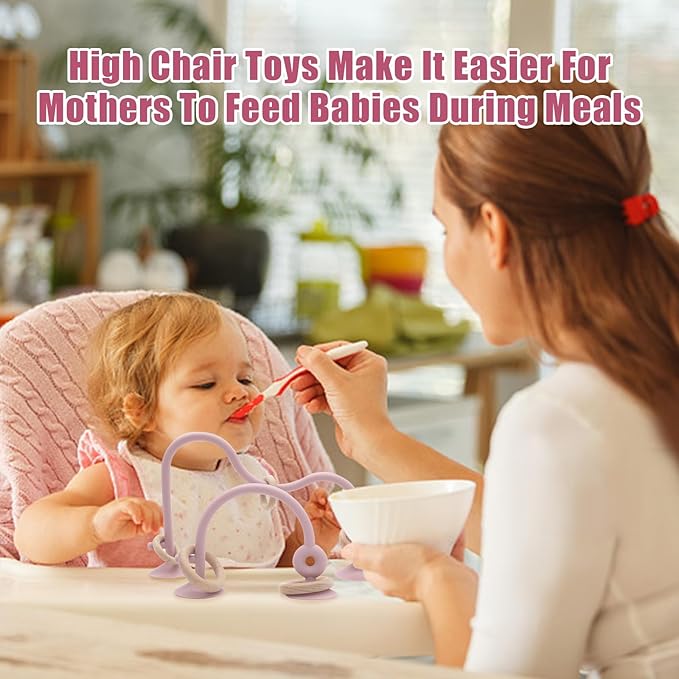 High Chair Toys with Suction Cups for Infant Toddlers,Food Grade Silicone Teething Toy for Kids 6 9 12 18 M+,Interactive Toys for 1 Year Old，Perfect for Travel and Restaurant（Pink）